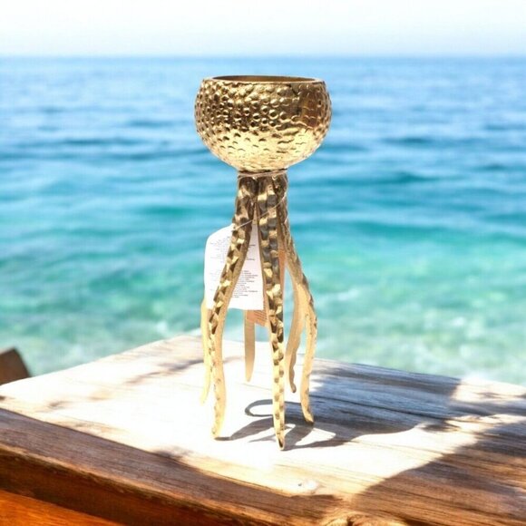 Candle Holder Other - New Large MCM Gold Metal Standing Octopus Candle Holder Tabble Room Decor